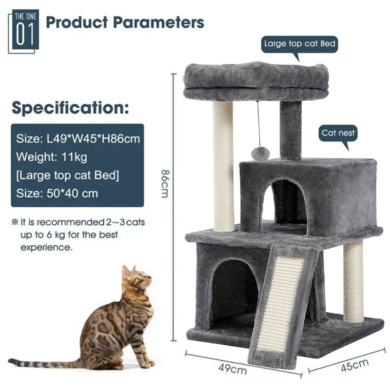 Orders Wood Cat Tree Cat Tower With Double Condos Spacious Perch Sisal Scratching Post